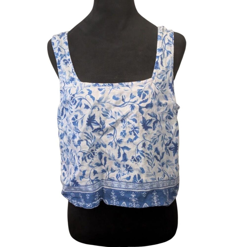 Joie Clean Girl Coastal Grandmother 100% Linen Floral Crop Tank Top, Medium